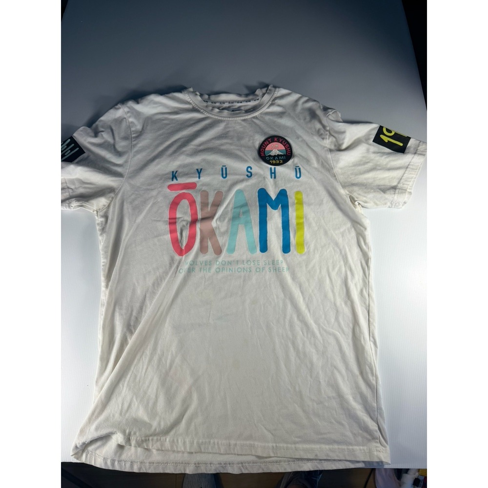 R.S1NE 2XL Mount Kyushu Okami Graphic T-Shirt Wolf Patch White